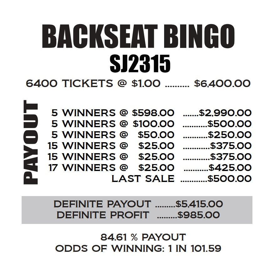 BACKSEAT BINGO - Last Sale! (Glue issue)